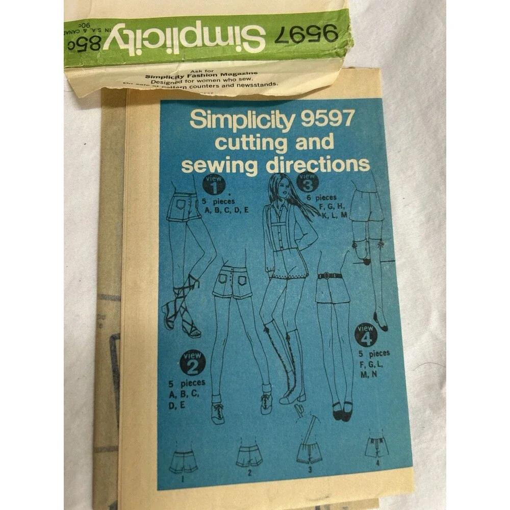 Vintage Simplicity 9597 Shorts Sewing Pattern Misses Size 10 Cut Retro Fashion